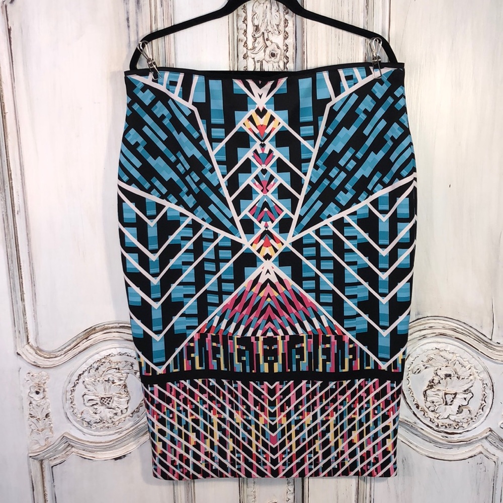 Bisou Bisou Michele Bohbot Body Con Graphic Pencil Skirt Size XL